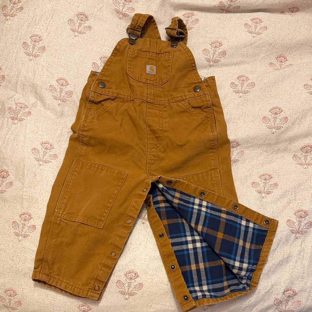 Carhartt Kids Tan Overalls with Plaid Lining